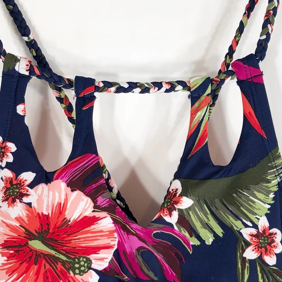 Kona Sol Small Swimsuit Keyhole Braided Strap One Piece Floral Tropical Blue 626 - Picture 11 of 12
